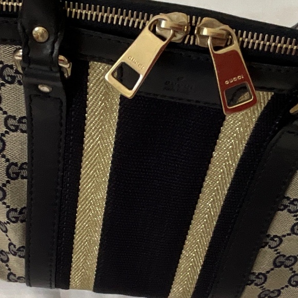 GUCCI Vintage GG Monogram Canvas Sherry Line Satchel Tote Blue - Picture 2 of 16